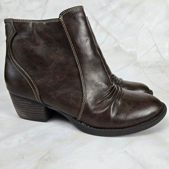 Dr Scholl's Size 8.5 Jolt Brown Faux Leather Booties Side Zipper Chunky Heel - Picture 3 of 16